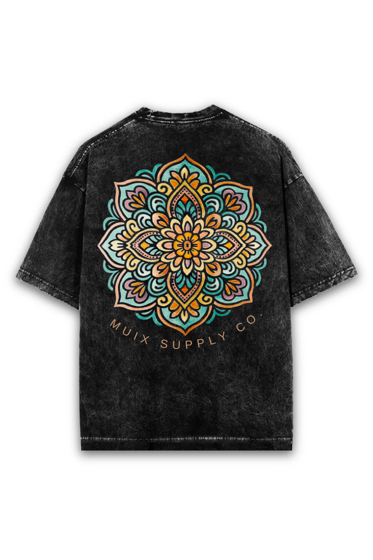 "I am Popular"- Mandala Print Acid Wash Cotton T-Shirt
