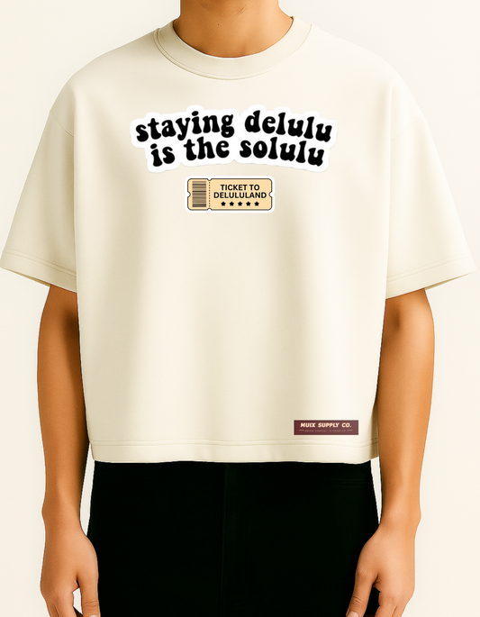 “The Delulu is the Solulu” -  Oversized, cropped boxy fit t-shirt