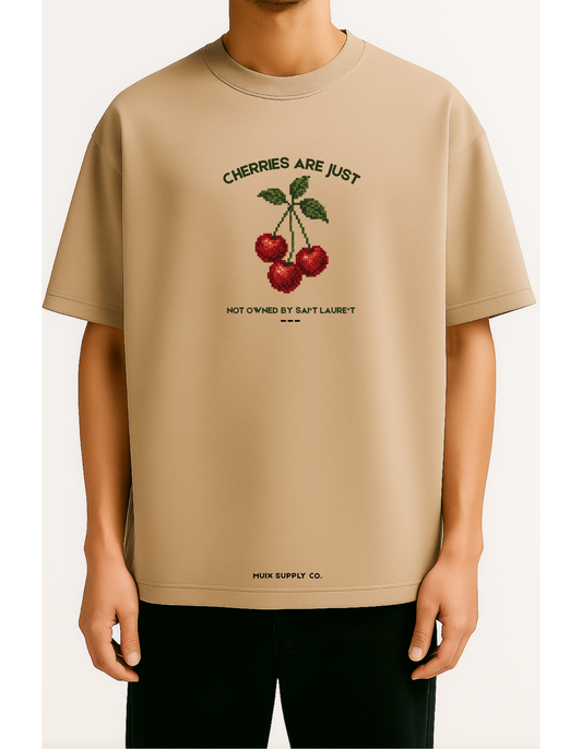 The Red Cherries — Beige Colour Premium Oversized Boxy Fit Men T-Shirt