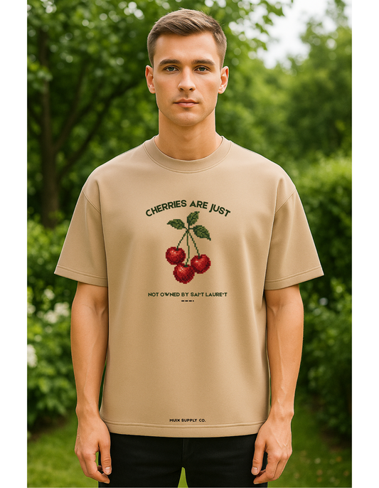 The Red Cherries — Beige Colour Premium Oversized Boxy Fit Men T-Shirt